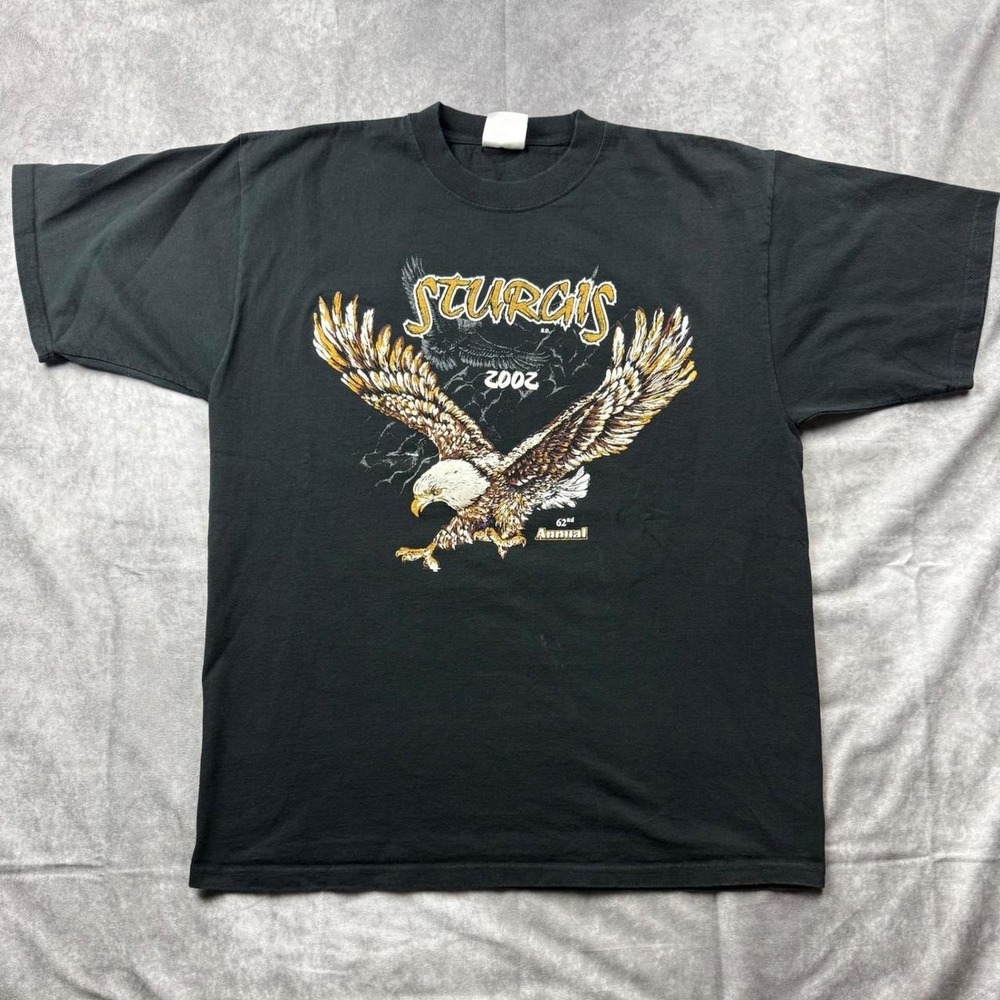Vintage Sturgis 2002 Bike Rally Eagle Graphic T-Shirt Black Mens XL